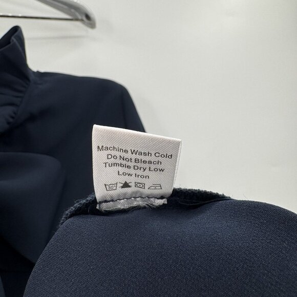 Tuckernuck Navy Blue Faye Blouse sz S Small Swing Top Ruffle Collar Bow Tie - Picture 6 of 7